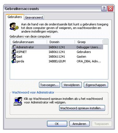 Voorbeeld van gebruikersaccounts 