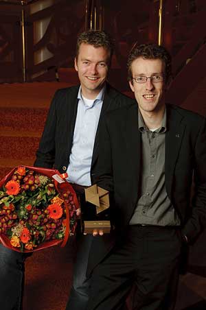Ate van der Meer en Johan Nieuwenhuis tijdens High Growth Awards 2008 3 de prijs