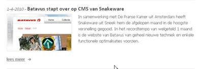 Verkorte weergave van een artikel dat gemaakt is met Snakeware CMS Enterprise